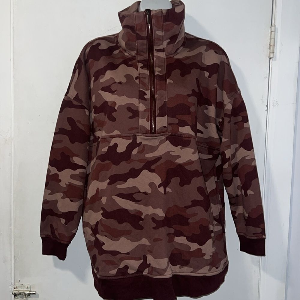 OLD NAVY Burgundy Camo 1/2 Zip Oversize French Terry Funnel Neck Sweatshirt-L - Picture 2 of 11
